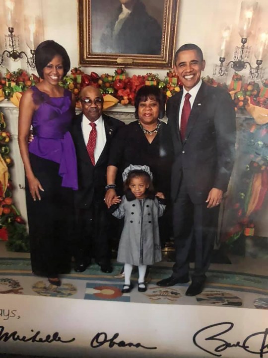 Former White House butler Wilson Roosevelt Jerman with then-President Barack Obama and First Lady Michelle Obama.